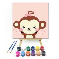 Számfestő.hu Aranyos Gyerek Majom - gyerek számfestő készlet – 20×20 cm (Keretre feszítve) kreatív és készségfejlesztő