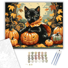 Számfestő.hu Bájos cica Halloween hangulatban - számfestő készlet – 40×50 cm (Keretre feszítve) kreatív és készségfejlesztő