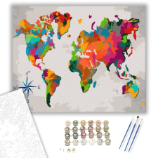 Számfestő.hu Barna és Színes Világtérkép - számfestő készlet – 40×50 cm (Keretre feszítve) kreatív és készségfejlesztő