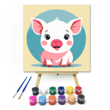Számfestő.hu Boldog kismalac - gyerek számfestő készlet – 20×20 cm (Keretre feszítve) kreatív és készségfejlesztő