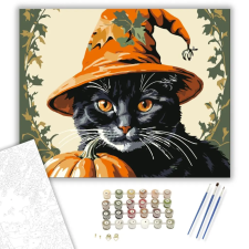 Számfestő.hu Boszorkányos Halloweeni Macska - számfestő készlet – 80×100 cm (Keret nélkül) kreatív és készségfejlesztő