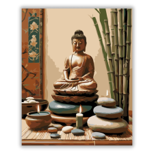 Számfestő.hu Buddha Szobor Gyertyákkal és Bambusszal - számfestő készlet kreatív és készségfejlesztő