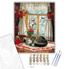 Számfestő.hu Cica szieszta - számfestő készlet – 40×50 cm (Keretre feszítve) kreatív és készségfejlesztő