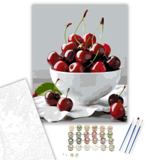 Számfestő.hu Cseresznyék Fehér Tálban - számfestő készlet – 60×70 cm (Keret nélkül) kreatív és készségfejlesztő