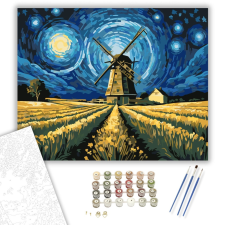 Számfestő.hu Csillagfényes Szélmalom Éjszakája - számfestő készlet – 40×50 cm (Keretre feszítve) kreatív és készségfejlesztő