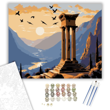 Számfestő.hu Delphi Templomának Sziluettje Naplementében - számfestő készlet – 40×50 cm (Keretre feszítve) kreatív és készségfejlesztő