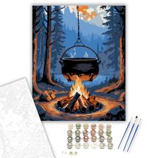 Számfestő.hu Erdei Bogrács Esti Tűzön - számfestő készlet – 40×50 cm (Keretre feszítve) kreatív és készségfejlesztő