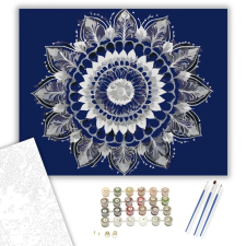 Számfestő.hu Ezüst Virág Mandala - számfestő készlet – 60×70 cm (Keretre feszítve) kreatív és készségfejlesztő