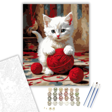 Számfestő.hu Fehér Kiscica Piros Fonallal - számfestő készlet – 40×50 cm (Keretre feszítve) kreatív és készségfejlesztő