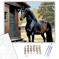 Számfestő.hu Fríz Ló az Istállónál - számfestő készlet – 40×50 cm (Keretre feszítve) kreatív és készségfejlesztő