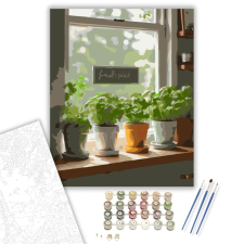 Számfestő.hu Fűszernövények Ablakpárkányon - számfestő készlet – 40×50 cm (Keretre feszítve) kreatív és készségfejlesztő