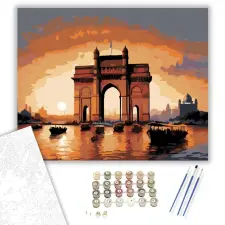 Számfestő.hu Gateway of India Naplementében - számfestő készlet – 80×100 cm (Keretre feszítve) kreatív és készségfejlesztő