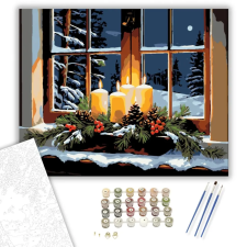 Számfestő.hu Gyertyafényes Téli Ablakvarázs - számfestő készlet – 80×100 cm (Keret nélkül) kreatív és készségfejlesztő