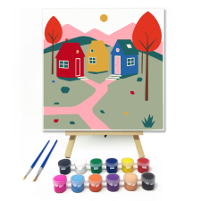 Számfestő.hu Három kis házikó - gyerek számfestő készlet – 20×20 cm (Keretre feszítve) kreatív és készségfejlesztő