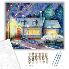 Számfestő.hu Havas ház- számfestő készlet – 40×50 cm (Keretre feszítve) kreatív és készségfejlesztő