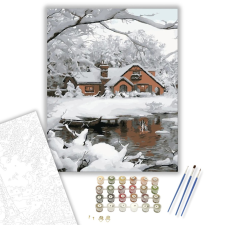 Számfestő.hu Havas otthon - számfestő készlet – 40×50 cm (Keretre feszítve) kreatív és készségfejlesztő