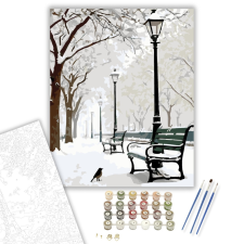 Számfestő.hu Havas Park Padokkal - számfestő készlet – 40×50 cm (Keretre feszítve) kreatív és készségfejlesztő