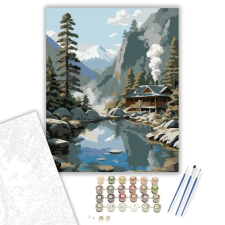 Számfestő.hu Hegyi Onsen Fenyőkkel - számfestő készlet – 50×60 cm (Keret nélkül) kreatív és készségfejlesztő