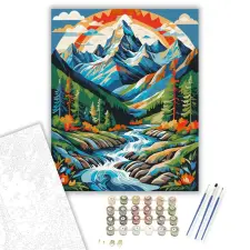 Számfestő.hu Hegyi Táj Mandala - számfestő készlet – 60×70 cm (Keretre feszítve) kreatív és készségfejlesztő