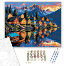 Számfestő.hu Hegyi Tóparti Falu - számfestő készlet – 40×50 cm (Keretre feszítve) kreatív és készségfejlesztő
