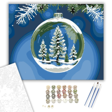 Számfestő.hu Hófedte Erdő Üveggömbben - számfestő készlet – 40×50 cm (Keretre feszítve) kreatív és készségfejlesztő