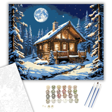 Számfestő.hu Holdfényes Téli Menedék - számfestő készlet – 40×50 cm (Keretre feszítve) kreatív és készségfejlesztő