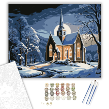 Számfestő.hu Holdfényes Téli Templom - számfestő készlet – 40×50 cm (Keretre feszítve) kreatív és készségfejlesztő