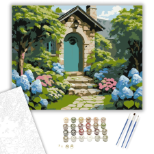 Számfestő.hu Hortenzia Kert Kunyhó - számfestő készlet – 40×50 cm (Keretre feszítve) kreatív és készségfejlesztő