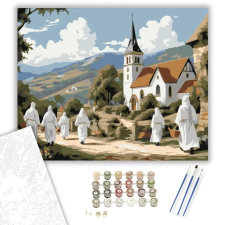 Számfestő.hu Húsvéti Falu Templom - számfestő készlet – 80×100 cm (Keretre feszítve) kreatív és készségfejlesztő