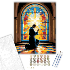 Számfestő.hu Imádkozó Alak Templomi Ablaknál - számfestő készlet – 40×50 cm (Keretre feszítve) kreatív és készségfejlesztő