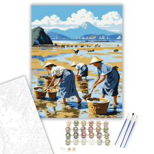 Számfestő.hu Japán Tengerpart Kagylógyűjtőkkel - számfestő készlet – 80×100 cm (Keretre feszítve) kreatív és készségfejlesztő