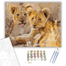 Számfestő.hu Játékos kisoroszlánok - számfestő készlet – 40×50 cm (Keretre feszítve) kreatív és készségfejlesztő