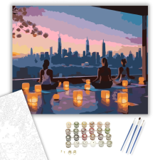 Számfestő.hu Jóga a Városi Kilátással - számfestő készlet – 40×50 cm (Keretre feszítve) kreatív és készségfejlesztő