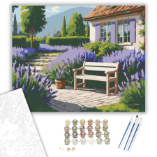 Számfestő.hu Kerti Levendulák és Pad - számfestő készlet – 40×50 cm (Keretre feszítve) kreatív és készségfejlesztő
