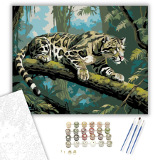 Számfestő.hu Ködfoltos Leopárd a fán - számfestő készlet – 40×50 cm (Keretre feszítve) kreatív és készségfejlesztő