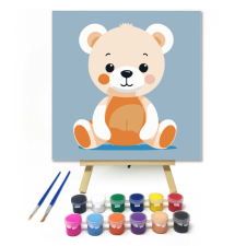 Számfestő.hu Krém mackó - gyerek számfestő készlet – 20×20 cm (Keretre feszítve) kreatív és készségfejlesztő