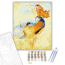 Számfestő.hu Kutyus és pillangó - számfestő készlet – 40×50 cm (Keretre feszítve) kreatív és készségfejlesztő