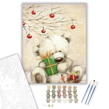 Számfestő.hu Maci ajándékkal - számfestő készlet – 40×50 cm (Keretre feszítve) kreatív és készségfejlesztő