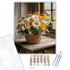 Számfestő.hu Margaréták és Gerberák Kosárban - számfestő készlet – 40×50 cm (Keretre feszítve) kreatív és készségfejlesztő