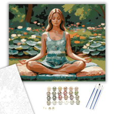 Számfestő.hu Meditáló Lány Virágkertben - számfestő készlet – 40×50 cm (Keretre feszítve) kreatív és készségfejlesztő