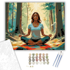 Számfestő.hu Meditáló Nő Erdőben Napfényben - számfestő készlet – 40×50 cm (Keretre feszítve) kreatív és készségfejlesztő