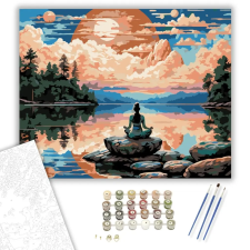Számfestő.hu Meditáló Nő Tóparti Naplementében - számfestő készlet – 50×60 cm (Keret nélkül) kreatív és készségfejlesztő
