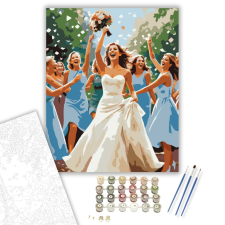 Számfestő.hu Menyasszony Csokordobás Pillanata - számfestő készlet – 40×50 cm (Keretre feszítve) kreatív és készségfejlesztő