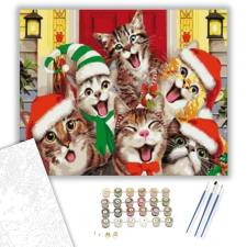 Számfestő.hu Mikulás Macskák - számfestő készlet – 40×50 cm (Keretre feszítve) kreatív és készségfejlesztő