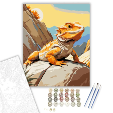 Számfestő.hu Mosolygó Szakállas Agáma Sziklán - számfestő készlet – 50×60 cm (Keretre feszítve) kreatív és készségfejlesztő