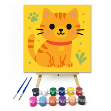 Számfestő.hu Mosolygós Cirmos Cica - gyerek számfestő készlet – 20×20 cm (Keretre feszítve) kreatív és készségfejlesztő