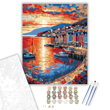 Számfestő.hu Naplemente a Tengerparti Városban - számfestő készlet – 40×50 cm (Keretre feszítve) kreatív és készségfejlesztő