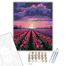 Számfestő.hu Naplemente a Tulipánmező Felett - számfestő készlet – 40×50 cm (Keretre feszítve) kreatív és készségfejlesztő
