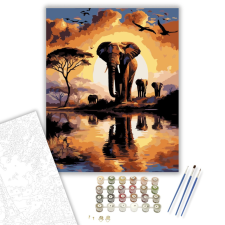 Számfestő.hu Naplementei Elefántok a Folyóparton - számfestő készlet – 40×50 cm (Keretre feszítve) kreatív és készségfejlesztő