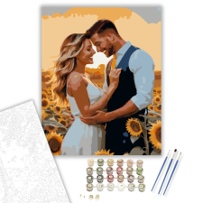 Számfestő.hu Naplementés Eljegyzés Napraforgómezőn - számfestő készlet – 40×50 cm (Keretre feszítve) kreatív és készségfejlesztő